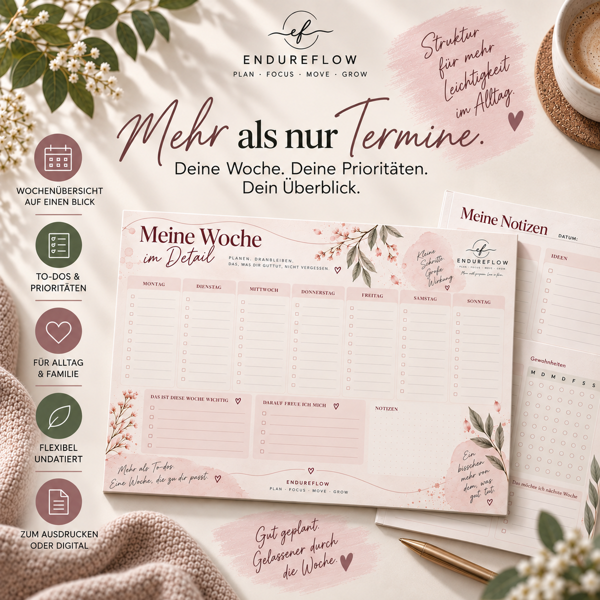Undatierter Wochenplaner – Termine, Aufgaben und Familienalltag strukturiert planen