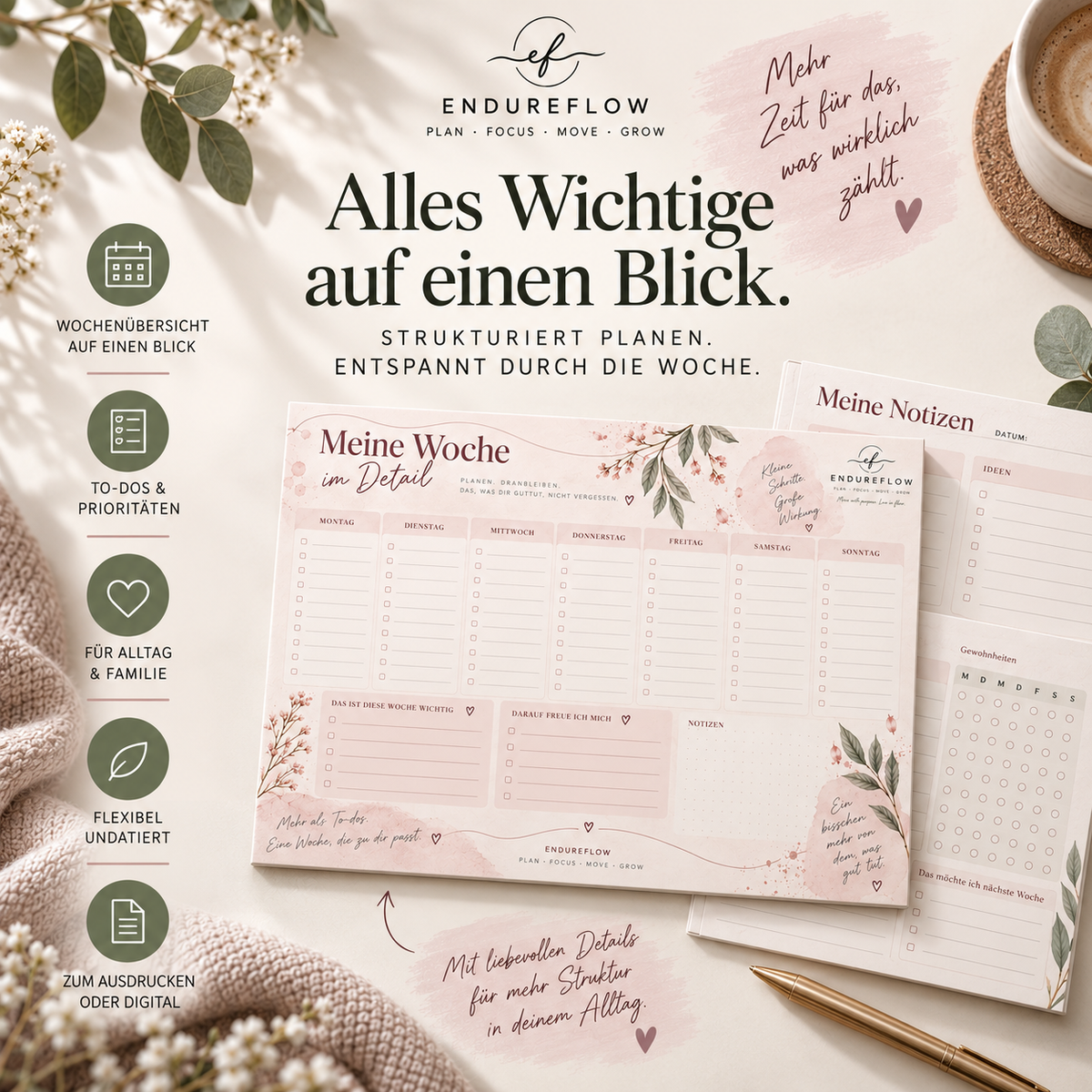 Wochenplaner PDF für Alltag und Familie – Wochenplanung, To-dos und Prioritäten übersichtlich organisieren